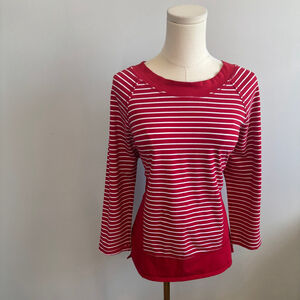 Neon Buddha Women's Red & White Striped 3/4 Sleeve Top, SZ M